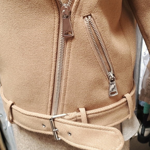 H&M wool blend Long biker jacket, Size 2 - Picture 5 of 16